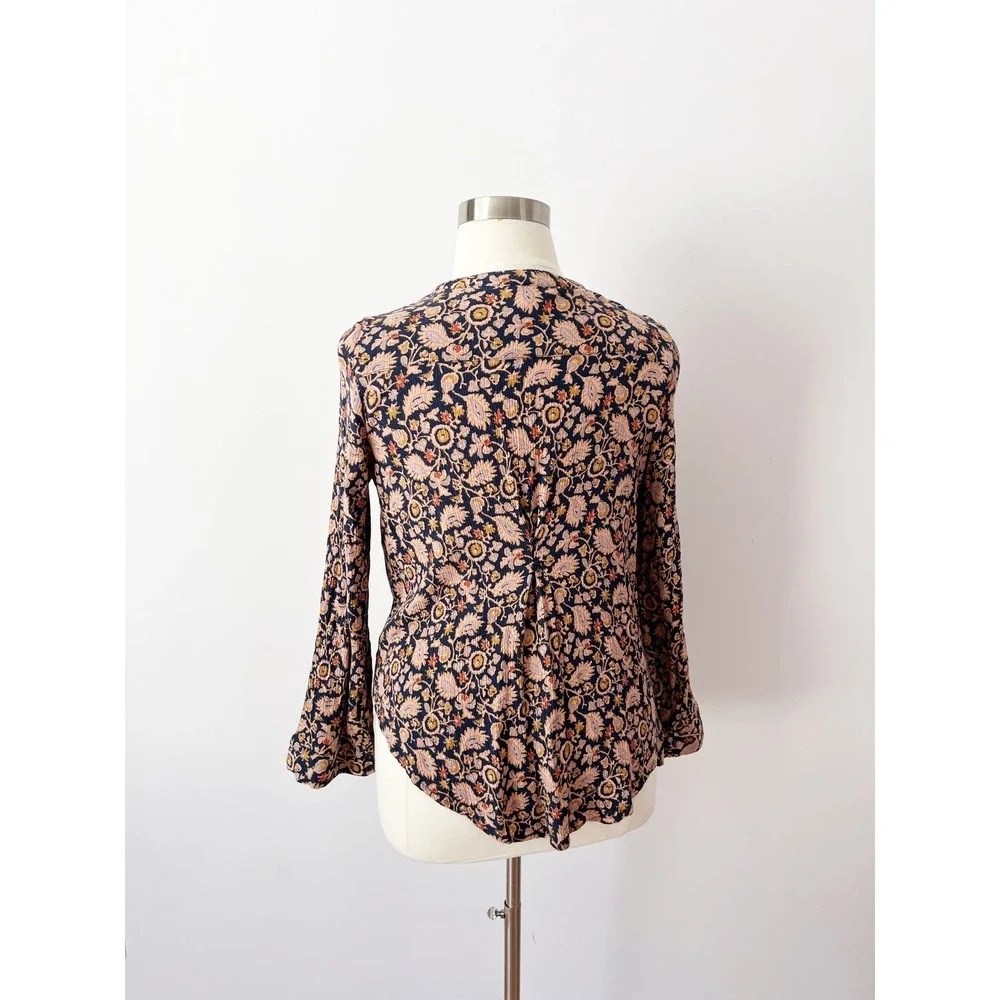 Market & Spruce Blouse Navy‎ Pink Floral Paisley Pintuck Pleated Rayon 1X - Picture 3 of 9